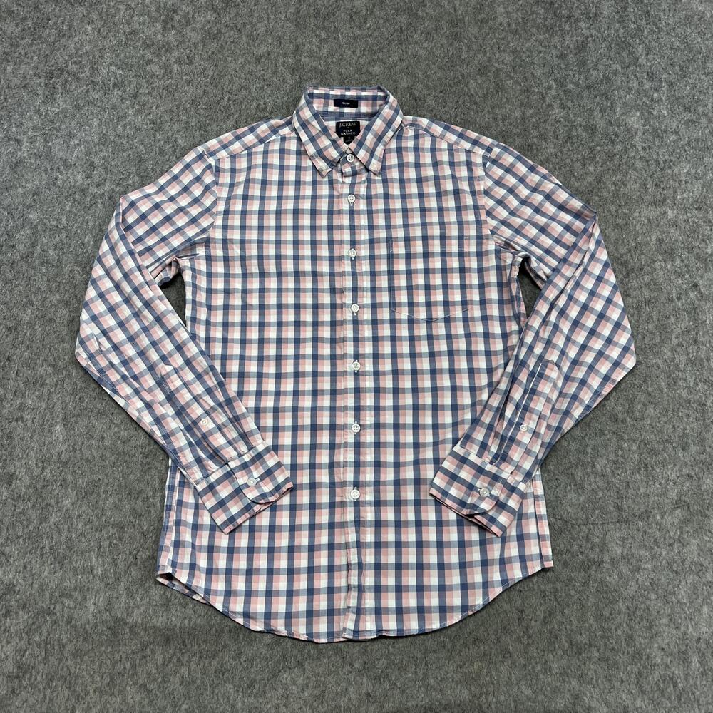 J Crew Shirt Mens S Pink Blue Check Flex Washed Slim Button Down Long Sleeve